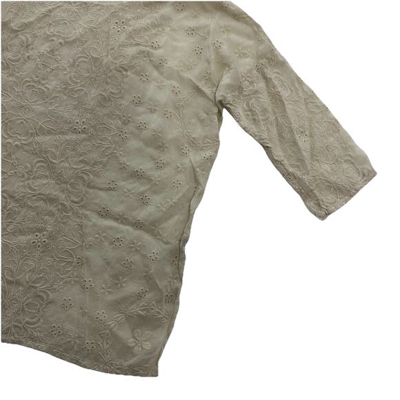 Johnny Was Embroidered Blouse Top Womens Small Beige Boxy Boho Cottagecore - Picture 3 of 14